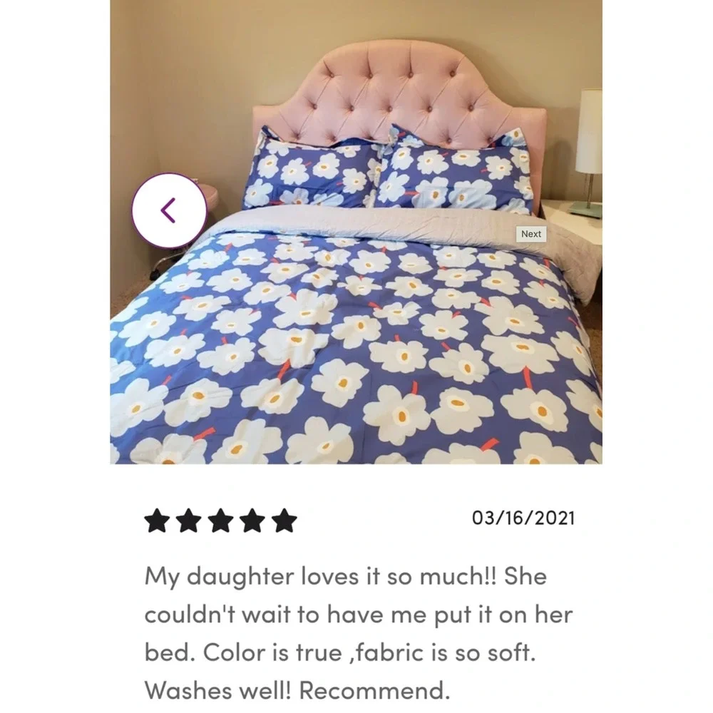 Emerson‎ Blue Floral 100% Cotton Reversible Comforter Set Queen Boho Retro 70s